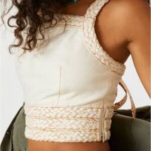 Gorgeous Pilcro cropped top blouse braided strap adjustable bow XS festival